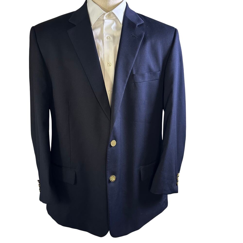 Joseph Feiss Men 48 R New Wool Navy Blazer with gold Buttons excellent